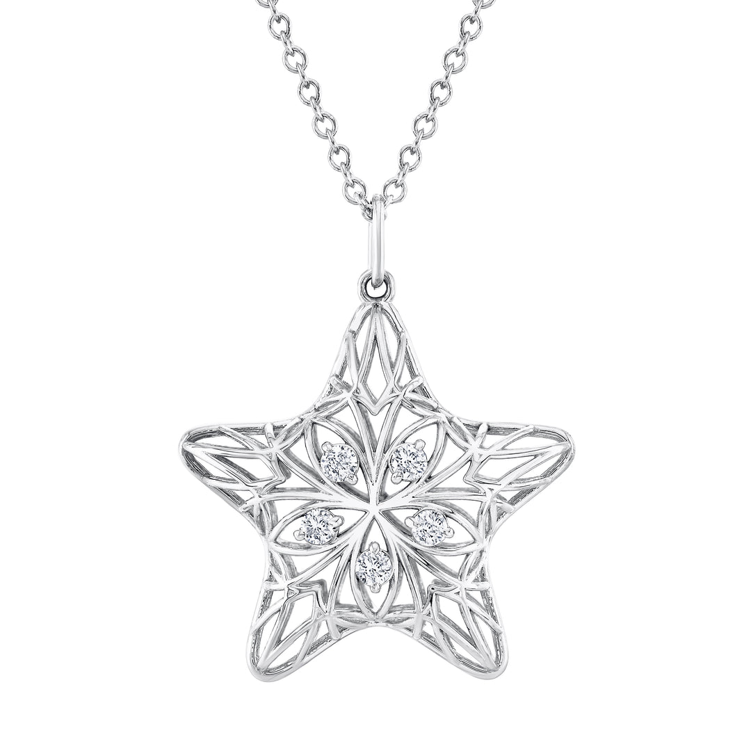 Light Weight Puffy Star Pendant - 18Kt White - 20 MM - Natural VS1-VS2, F-G - 32648-20