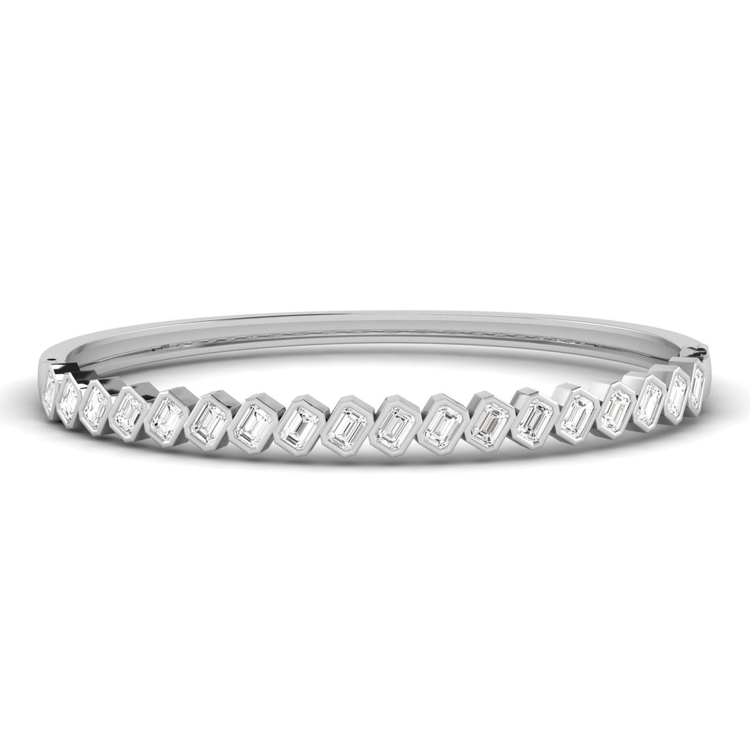 LGD Emerald Cut Bangle - 14Kt White - Lab Grown VS-SI1, E/F/G - L0167B-EM-3.8