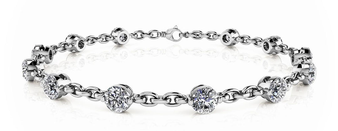Single Prong Chain Link Bracelets - Platinum - 3.5 CT - Lab Grown VS-SI1, E/F/G - 70593-3.5
